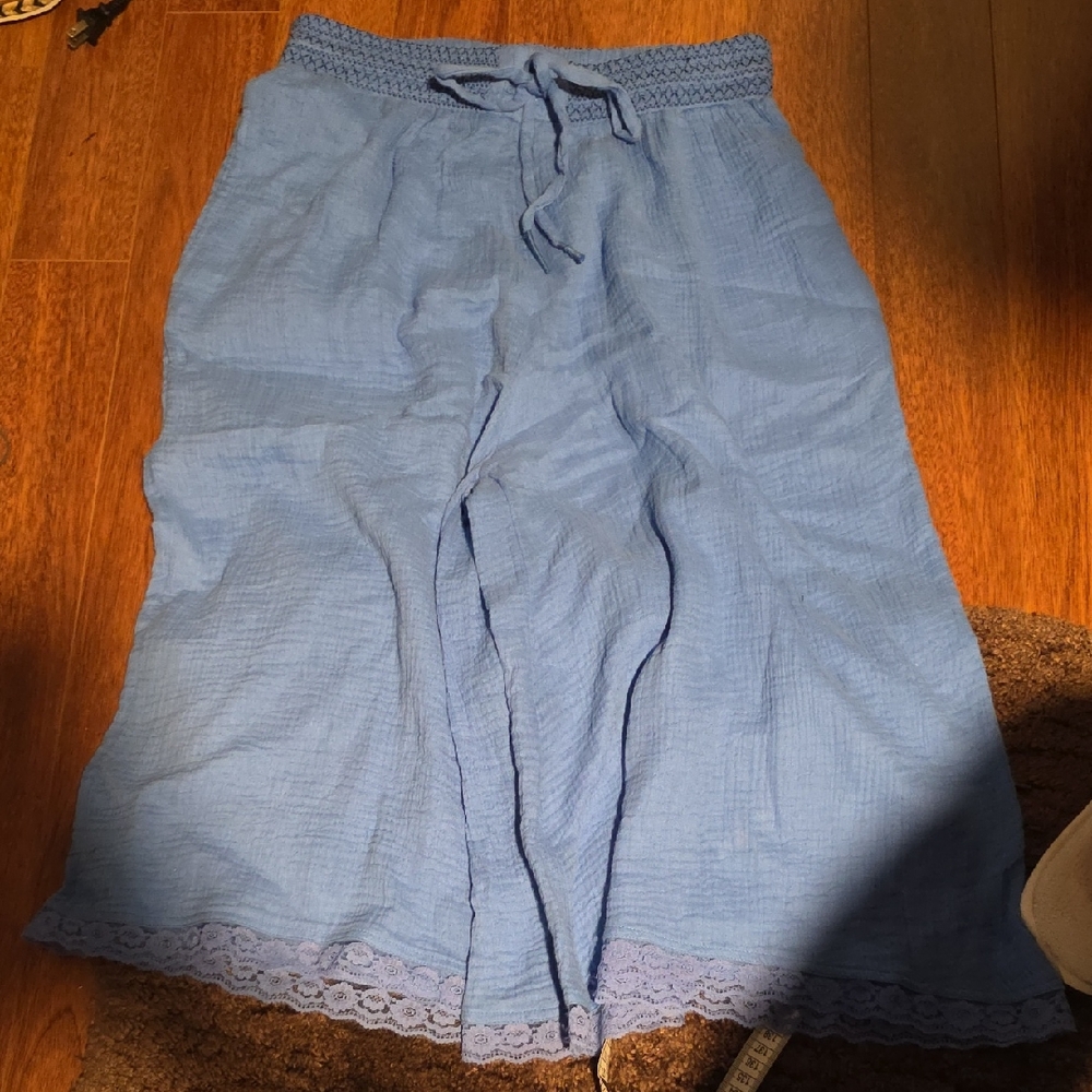 CELANDINE Blue Lace Trim Pants